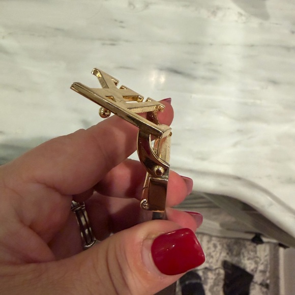 Designer Brown Monogram Belt with Gold Buckle - Picture 7 of 9